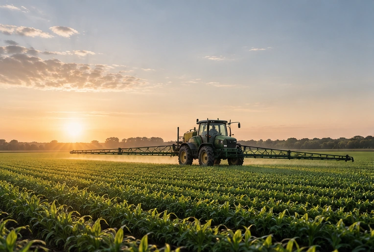 Modernes landwirtschaftliches Feld mit Landmaschine