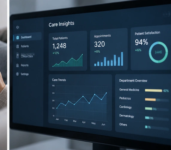 Healthcare operations dashboard showing service and activity data