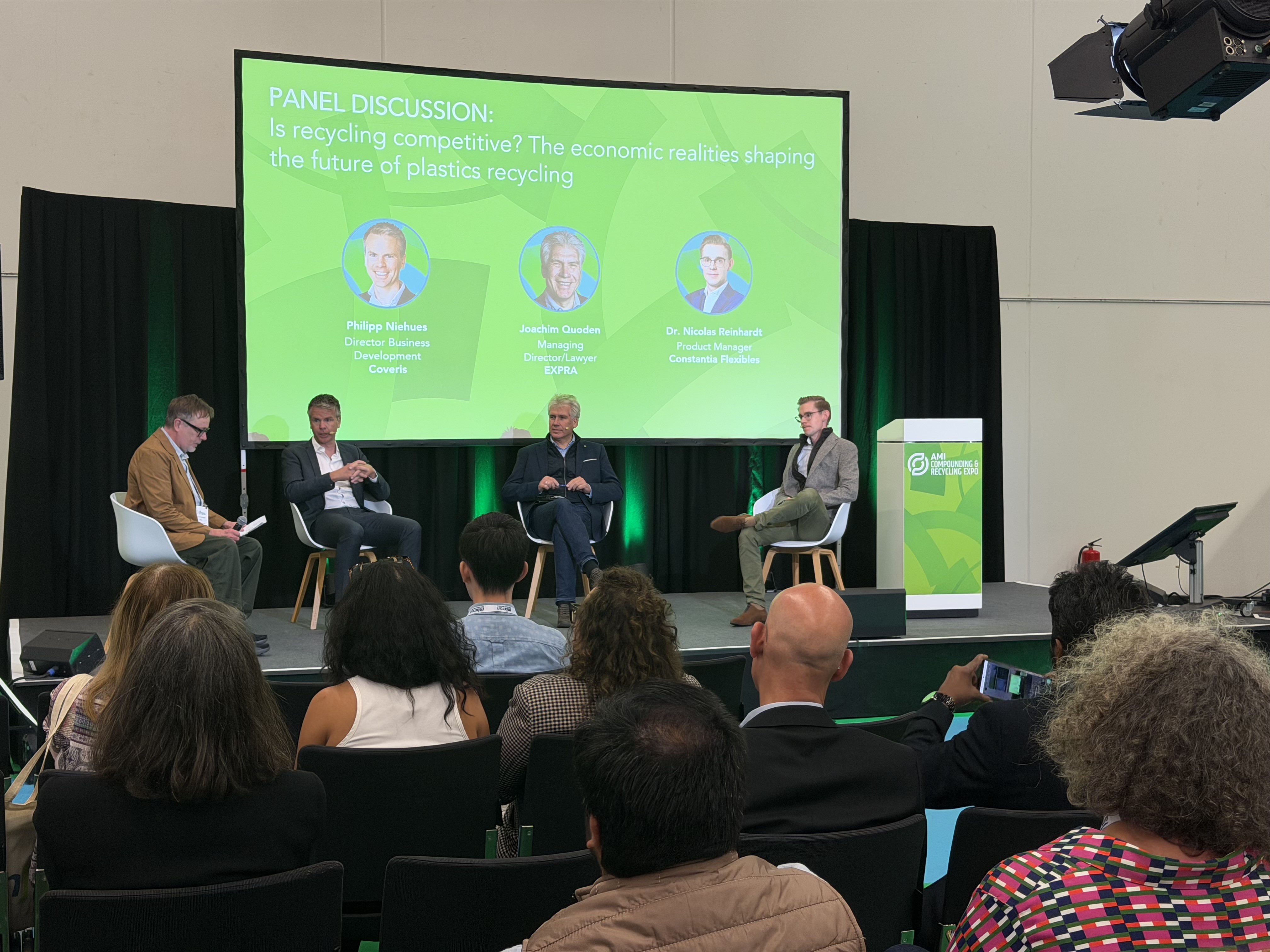 Panel discussion on plastics recycling at AMI Compounding & Recycling Expo Europe 2026 in Frankfurt