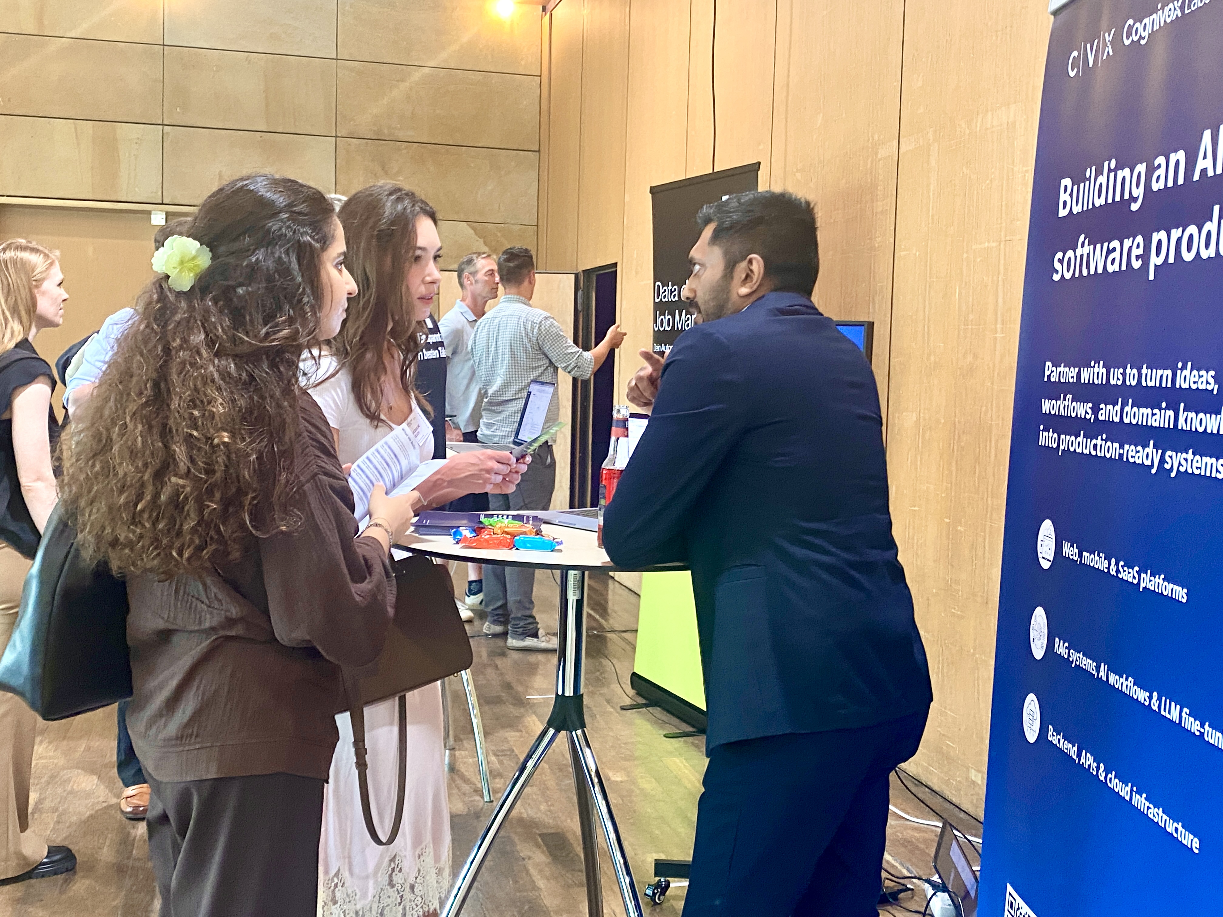 Cognivox Labs founder Shehan Samarasena speaking with visitors at Innovation Festival 2026